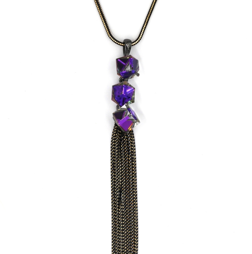 Fashion square purple crystal tassel necklace
